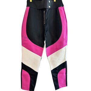 Black, White, & Hot Pink Moto Leather Pants – Small